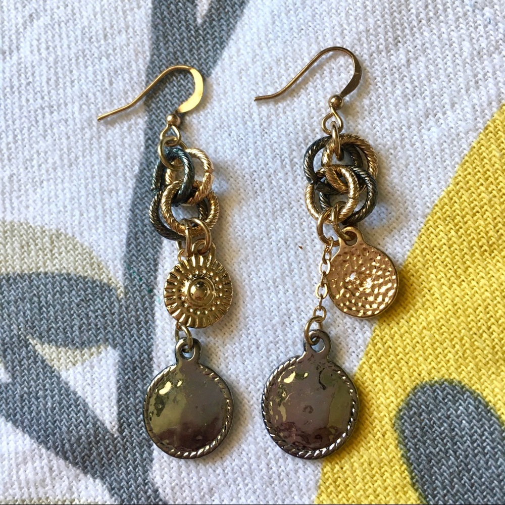 Mixed Metals Dangle Boho Earrings Silver Bronze